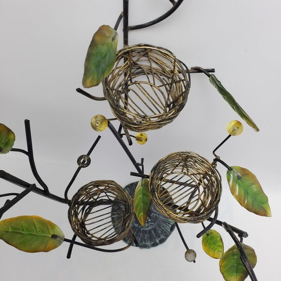 Metal Tree Tealight Candle Holder Bird Nest French Country Farmhouse 3D Leaves - Picture 6 of 10